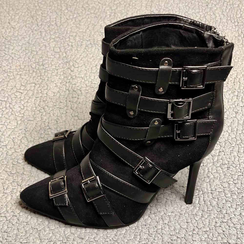 Black Buckle High Heel Boots Womens Size 10